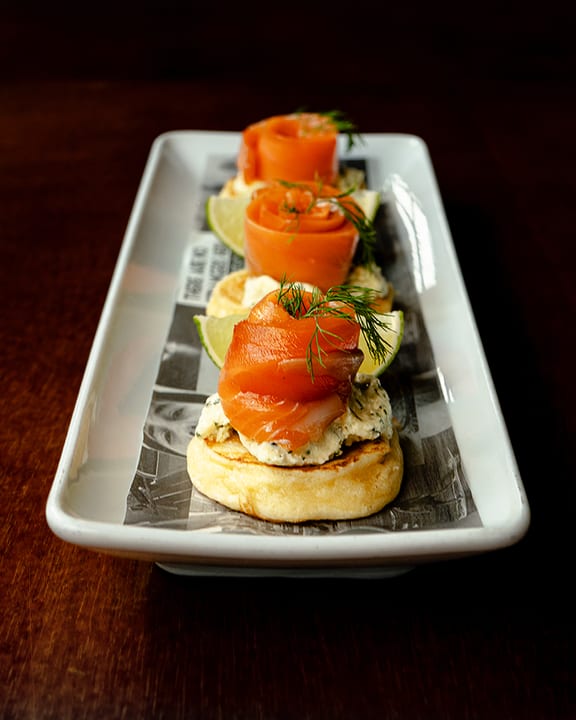 Smoked Salmon Blinis at Le Café des Stagiaires